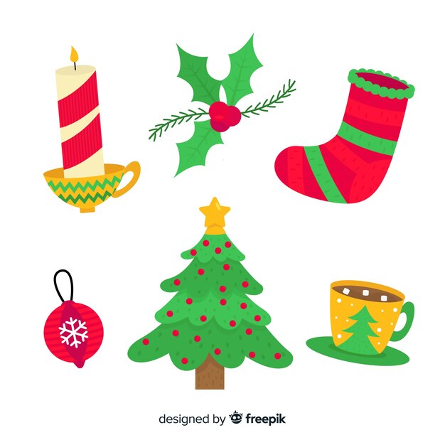 Flat design christmas element collection