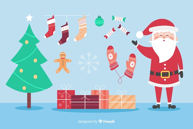 Flat design christmas element collection