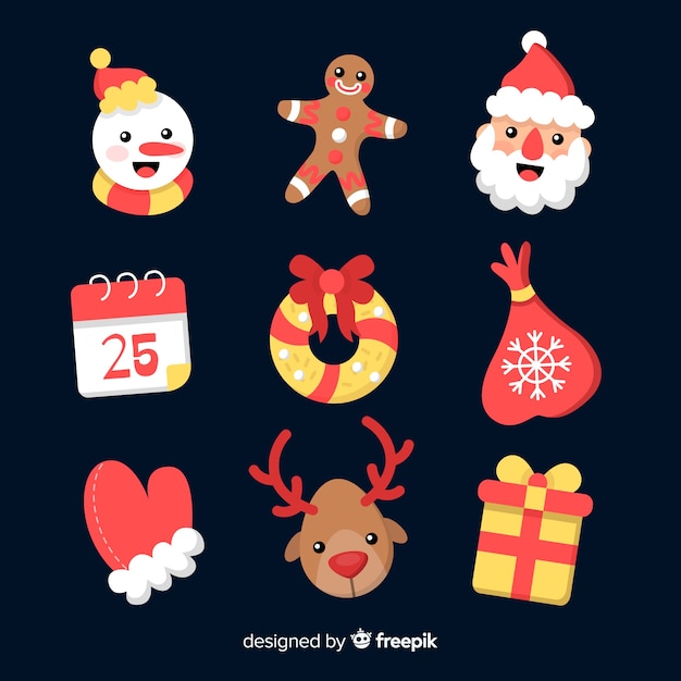 Flat design of christmas element collection