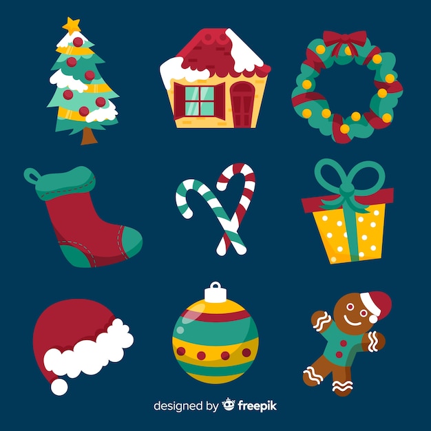 Flat design christmas element collection