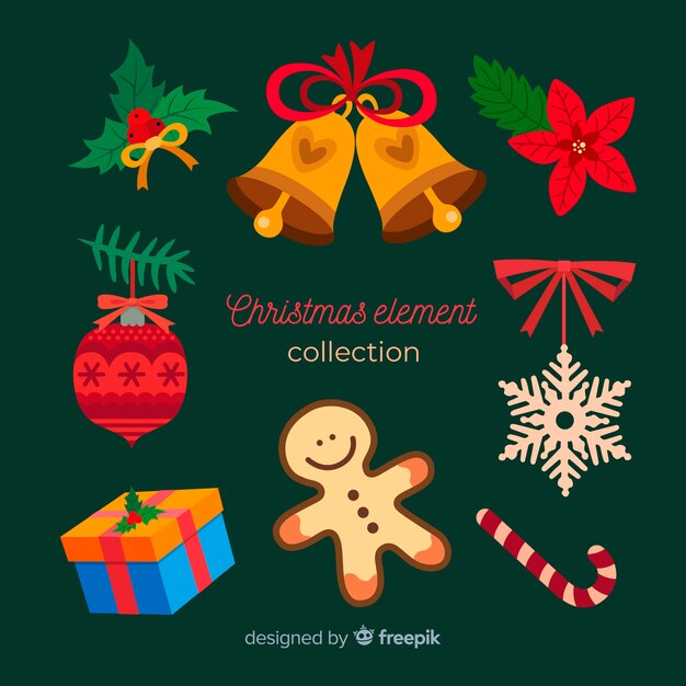 Flat design christmas element collection