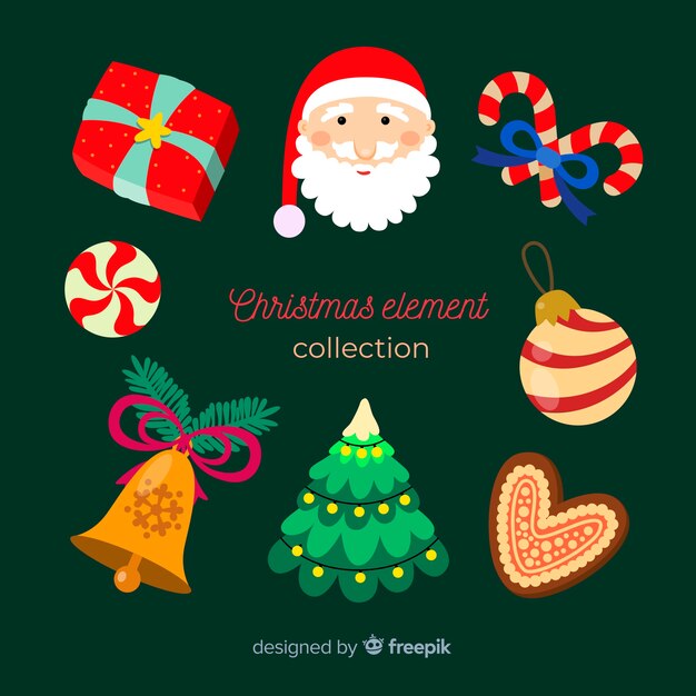 Flat design christmas element collection