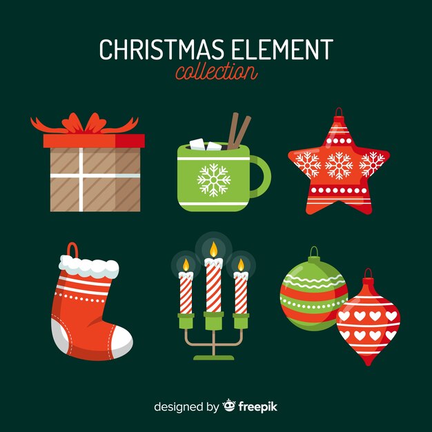 Flat design christmas element collection