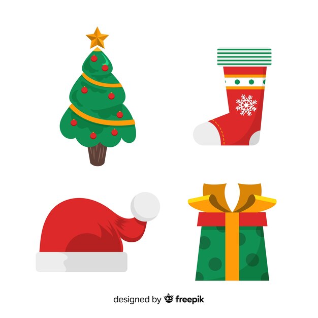 Flat design christmas element collection