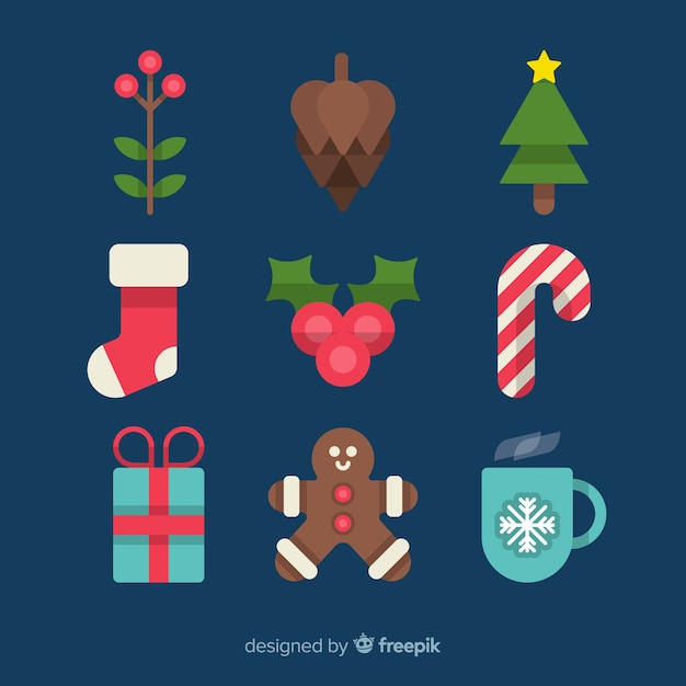 Flat design christmas element collection