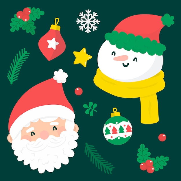 Flat design christmas element collection