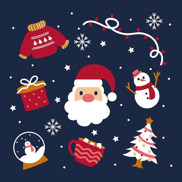 Flat design christmas element collection