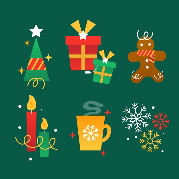 Flat design christmas element collection