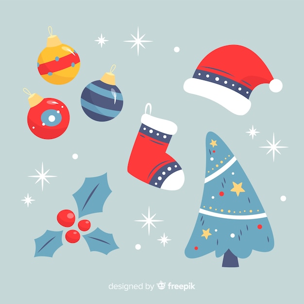 Flat design christmas element collection