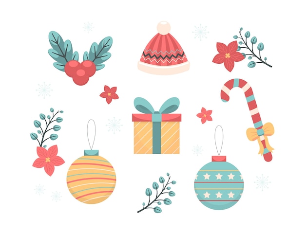 Flat design christmas element collection