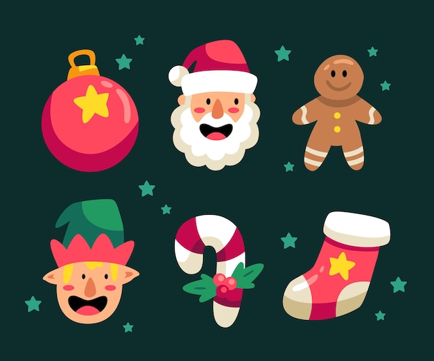 Flat design christmas element collection