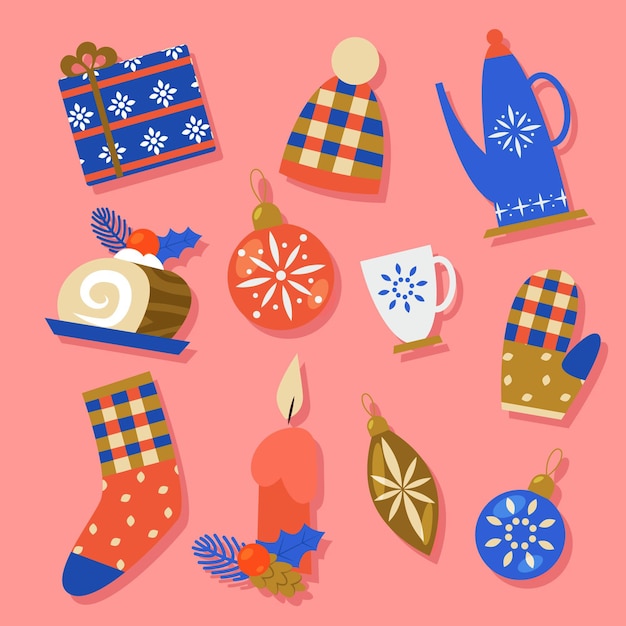 Free Vector flat design christmas element collection