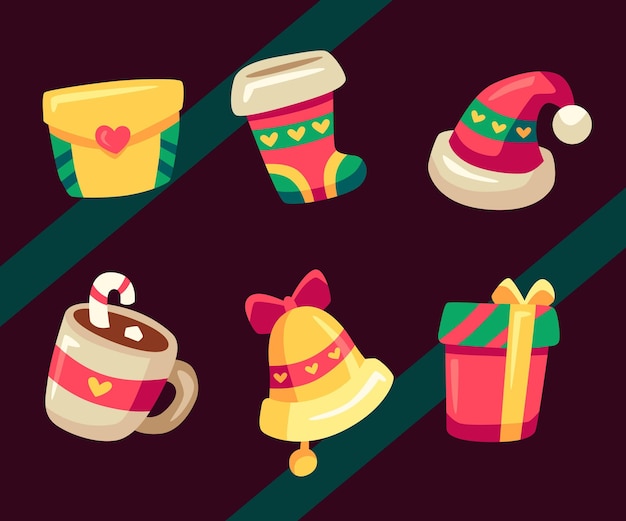 Flat design christmas element collection