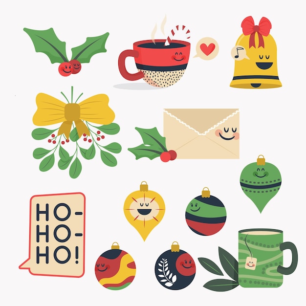 Flat design christmas element collection