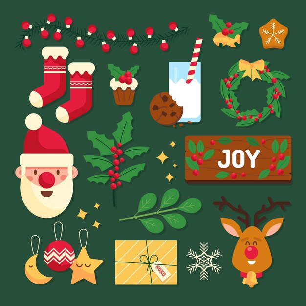 Flat design christmas element collection