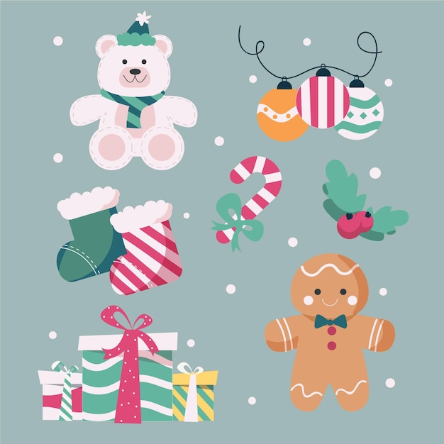 Flat design christmas element collection