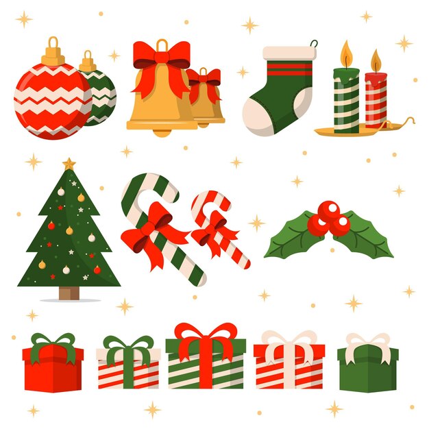 Flat design christmas element collection