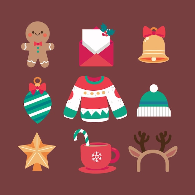 Free Vector flat design christmas element collection