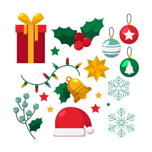 Flat design christmas element collection