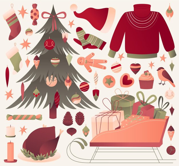 Flat design christmas element collection