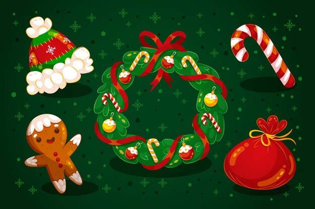 Flat design christmas element collection