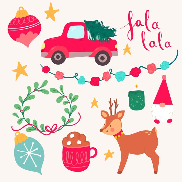 Flat design christmas element pack