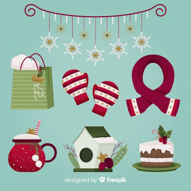 Free Vector flat design christmas element set