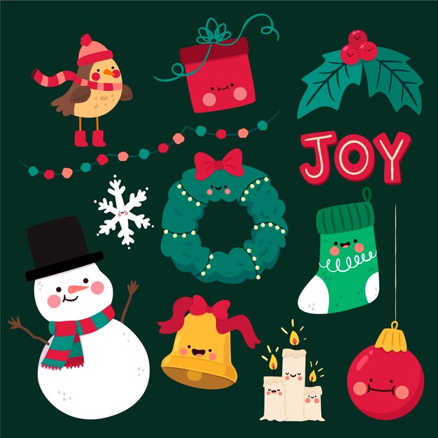 Flat design christmas element set