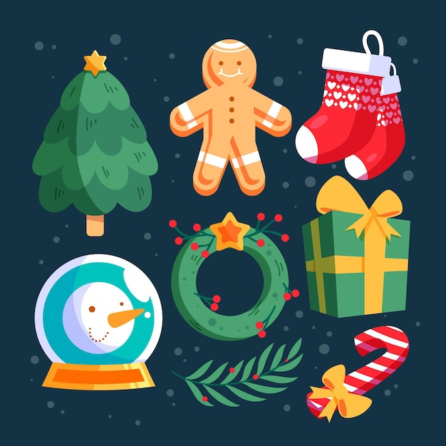 Flat design christmas elements collection