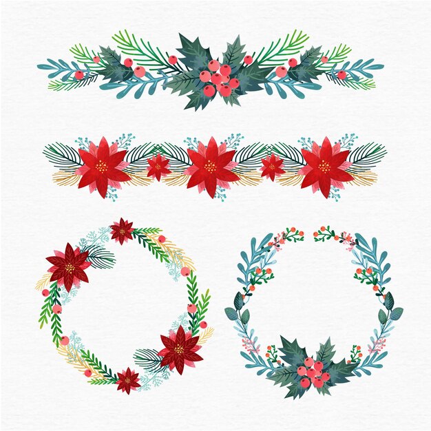 Flat design christmas frames and borders collection