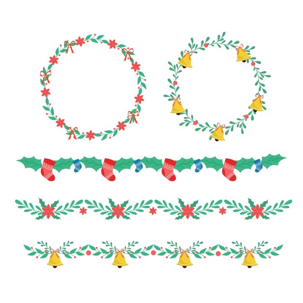 Flat design christmas frames and borders