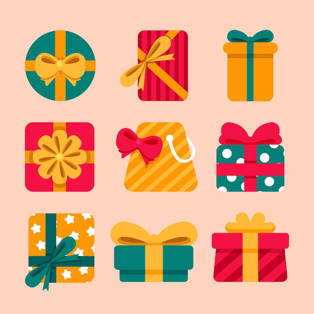 Flat design christmas gift collection