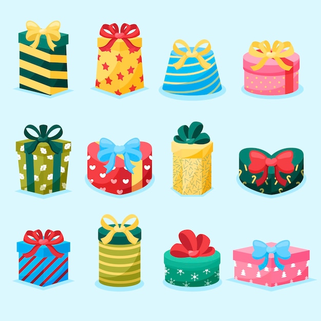 Flat design christmas gift collection