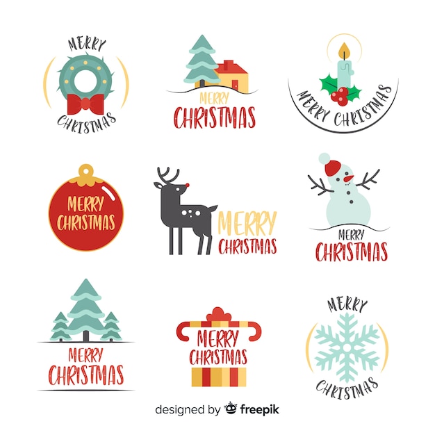 Flat design christmas label collection