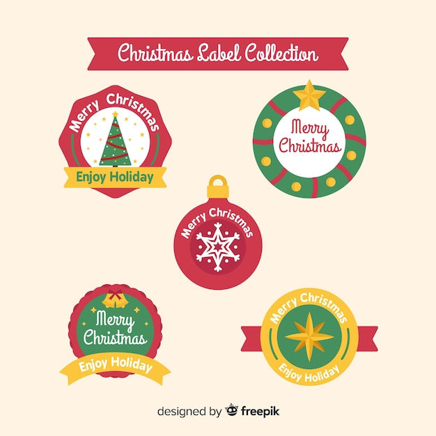 Flat design christmas label collection