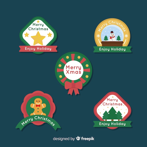 Flat design christmas label collection