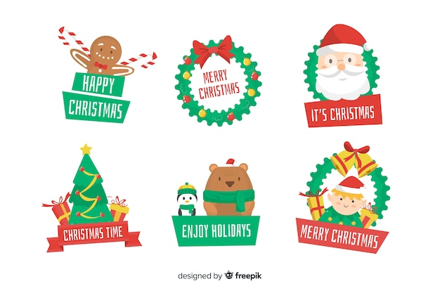 Flat design christmas label collection