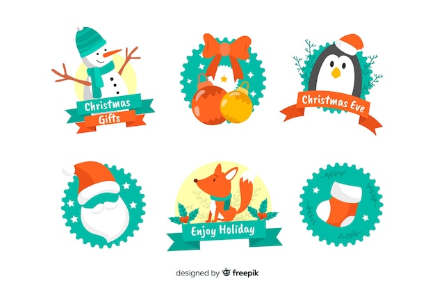 Free Vector flat design christmas label collection