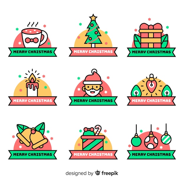 Flat design of christmas label collection