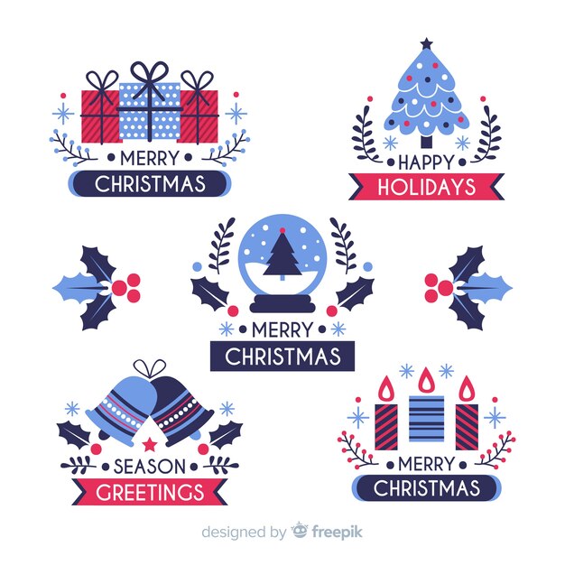 Flat design of christmas label collection