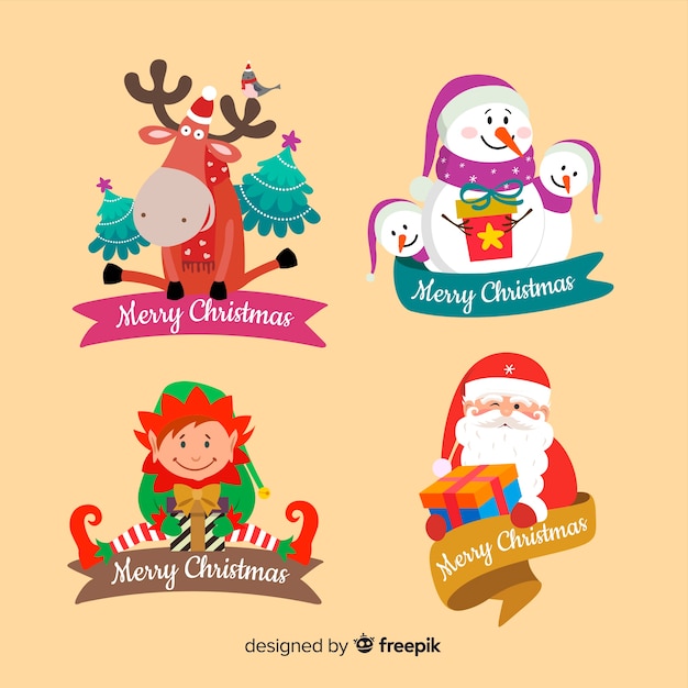 Free Vector flat design christmas label collection