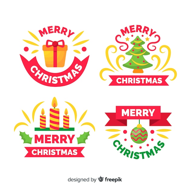 Flat design christmas label collection