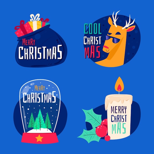 Flat design christmas label collection