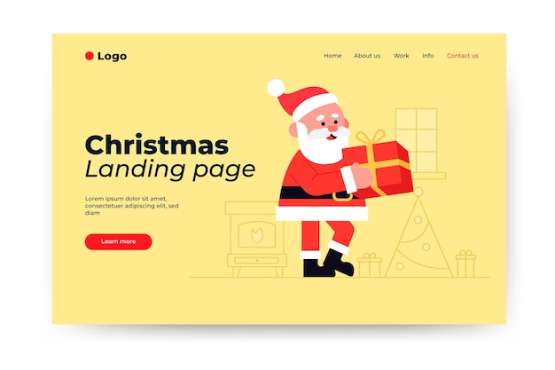 Free vector flat design christmas landing page template with santa claus