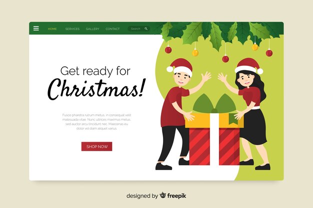 Flat design christmas landing page template