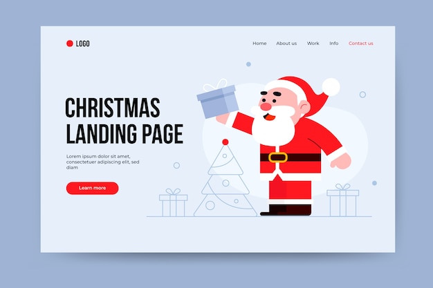 Flat design christmas landing page with santa