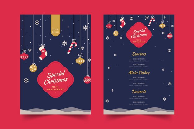 Flat design christmas menu template set