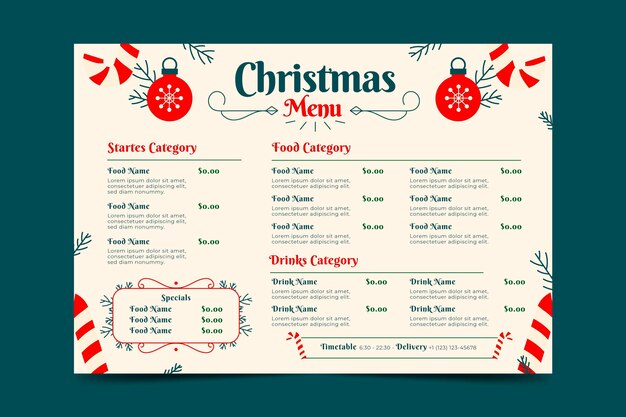 Flat design christmas menu template