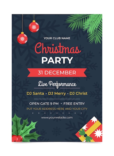 Flat design christmas party poster template