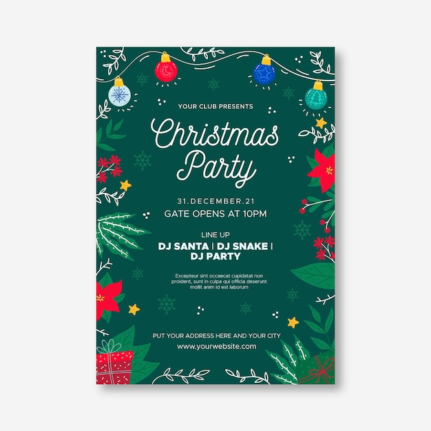 Flat design christmas party poster template